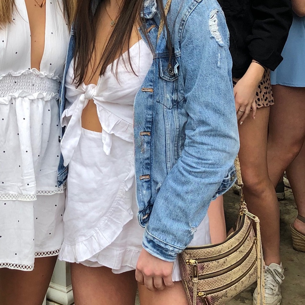 LF white tie front romper